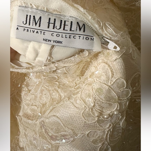 Vintage Jim Hjelm “A Private Collection” NY Beaded Lace Dress 1980 Couture Ivory - Picture 7 of 12